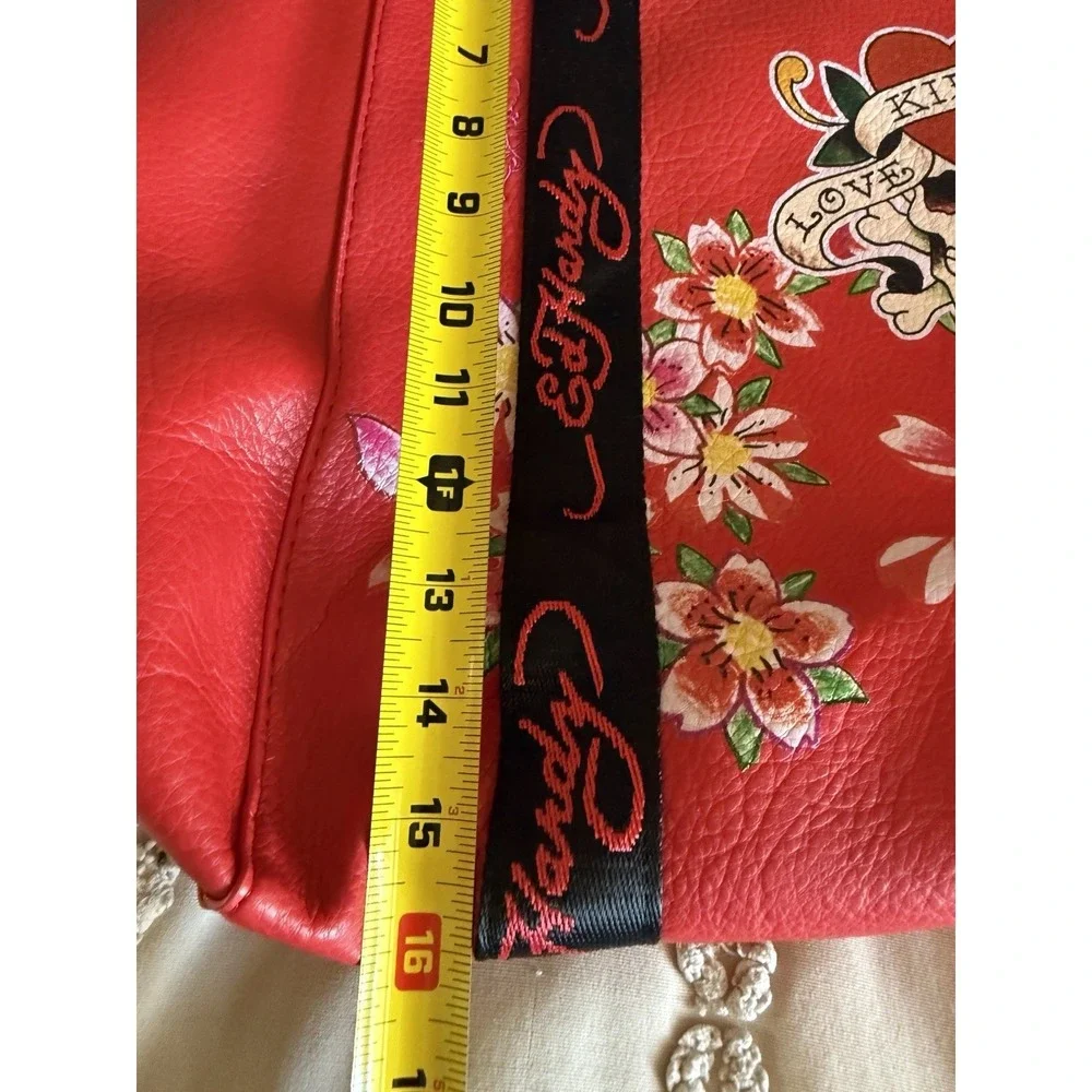 Ed Hardy Large Red Weekender Duffel Travel Tote Bag Skull Floral NWT Cherry Y2K